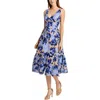 Tommy Hilfiger Womens Floral Print Cotton Fit & Flare Dress In Blue