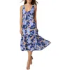 Tommy Hilfiger Womens Floral Print Cotton Fit & Flare Dress In Blue