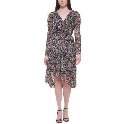 Tommy Hilfiger Womens Floral Print Knee Length Fit & Flare Dress In Black