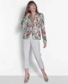 Tommy Hilfiger Womens Floral Print Long Sleeve Blazer Johnny Collar Polo Sweater Cropped Elastic Back Sloane Ankle In Ivory