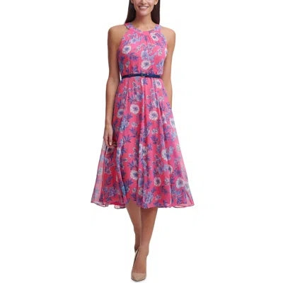 Tommy Hilfiger Womens Floral Print Sleeveless Midi Dress In Pink