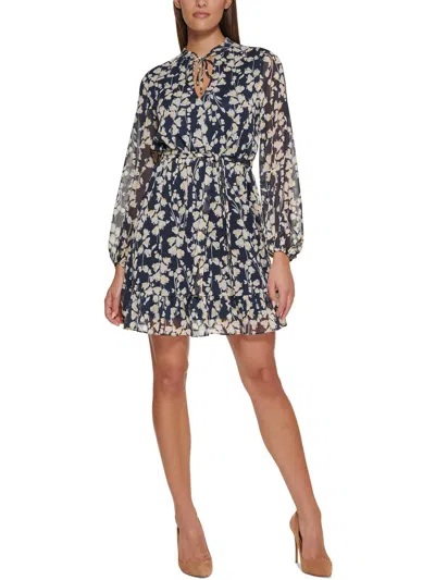 Tommy Hilfiger Womens Floral Tie Neck Shirtdress In Multi