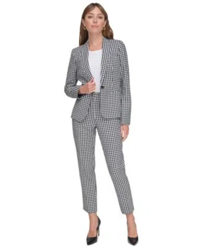 Tommy Hilfiger Womens Gingham One Button Blazer Sloane Gingham Ankle Pants In Midnight,ivory