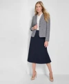 Tommy Hilfiger Womens Gingham Puff Sleeve Blazer Pleat Sleeve Button Front Shirt Pleated Pull On Midi Skirt In Mdnght,ivr