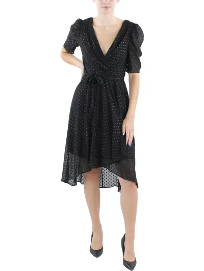 Tommy Hilfiger Womens Glitter Puff Sleeve Midi Dress In Black