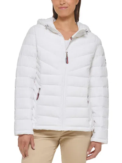 Tommy Hilfiger Womens Hooded Polyester Parka Coat In Winter White