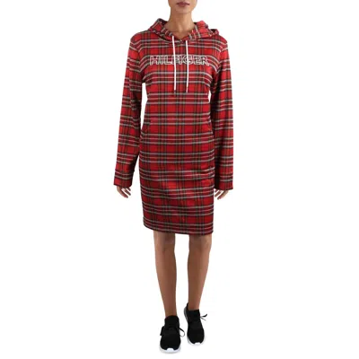 Tommy Hilfiger Womens Hoodie Mini Sweatshirt Dress In Red