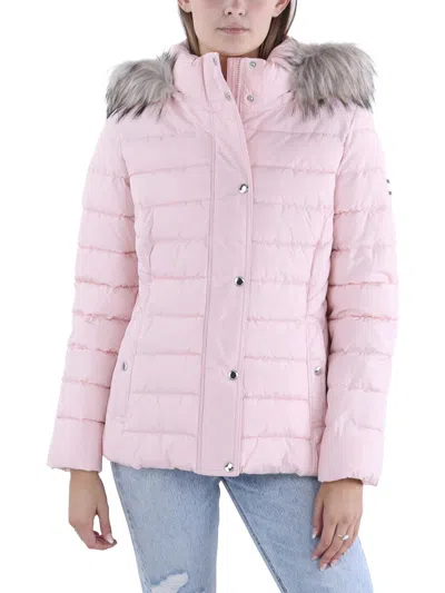 Tommy Hilfiger Womens Insulated Removable Hood Puffer Jacket In Blue
