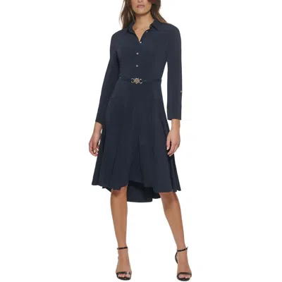 Tommy Hilfiger Womens Jersey Collared Shirtdress In Blue