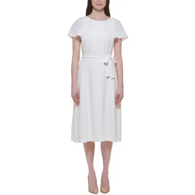 Tommy Hilfiger Womens Knit Pintuck Fit & Flare Dress In White