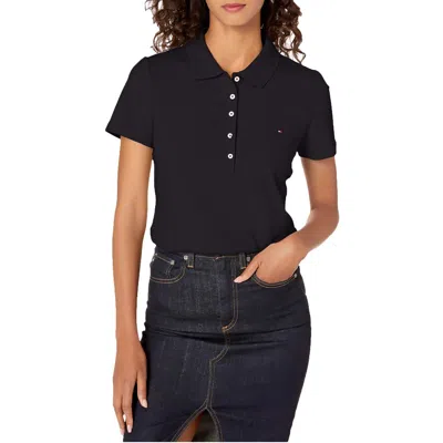 Tommy Hilfiger Womens Logo Collared Polo Top In Black