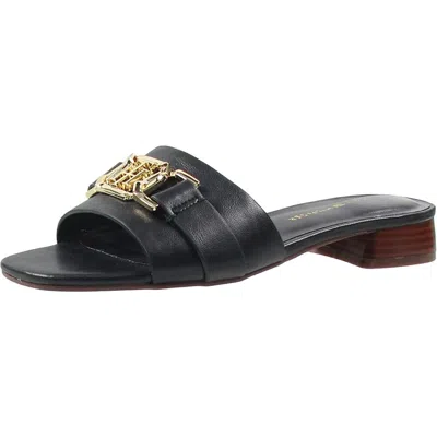Tommy Hilfiger Womens Logo Faux Leather Slide Sandals