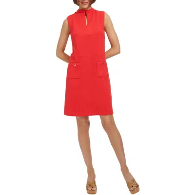 Tommy Hilfiger Womens Mandarin Collar Pocket Sheath Dress In Red