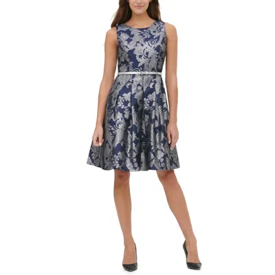 Tommy Hilfiger Womens Metallic Midi Fit & Flare Dress In Blue
