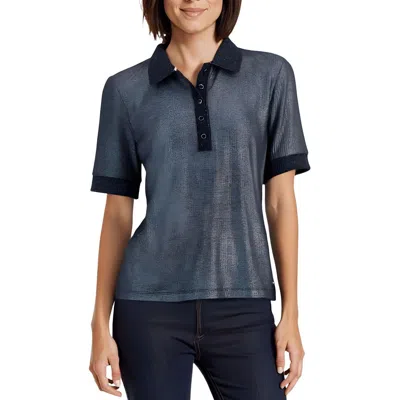 Tommy Hilfiger Womens Metallic Viscose Polo Top In Blue