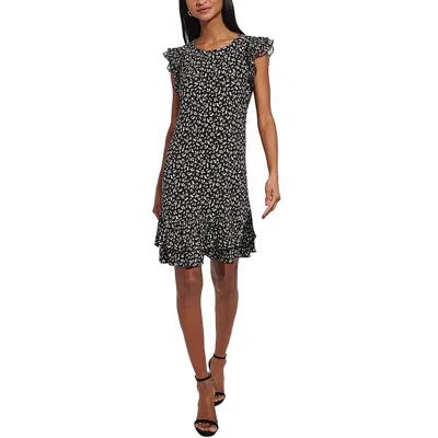 Tommy Hilfiger Womens Mini Leaf Print Mini Dress In Black,ivory