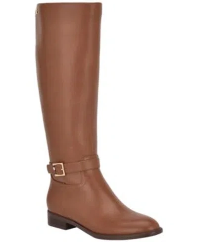 Tommy Hilfiger Womens Mireya Tall Buckle Riding Boot Regular Wide Calf In Brown