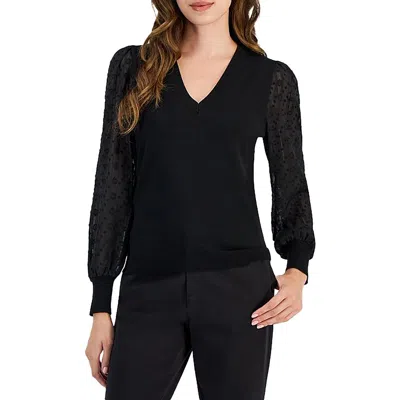Tommy Hilfiger Womens Mixed Media Viscose V-neck Sweater In Black