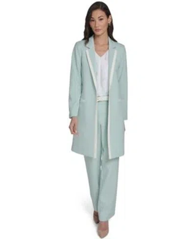 Tommy Hilfiger Womens Notch Collar Framed Topper Jacket Solid Belted Bootcut Trousers In Blue