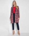 Tommy Hilfiger Womens Open Front Tweed Topper Jacket Long Sleeve Boat Neck Tie Top Pinstripe Mid Rise Ankle Length  In Mdngt,taba