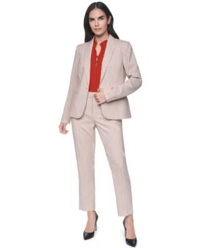 Tommy Hilfiger Womens Pinstripe One Button Blazer Sloane Striped Mid Rise Ankle Pants In Pink