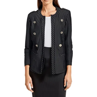 Tommy Hilfiger Womens Pinstripe Rayon Collarless Blazer