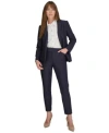 Tommy Hilfiger Womens Pinstriped Blazer Puff Print Shirt Pants In Mdngt,taba