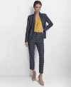 Tommy Hilfiger Womens Plaid Blazer Ruffled Blouse Pants In Midnight Multi
