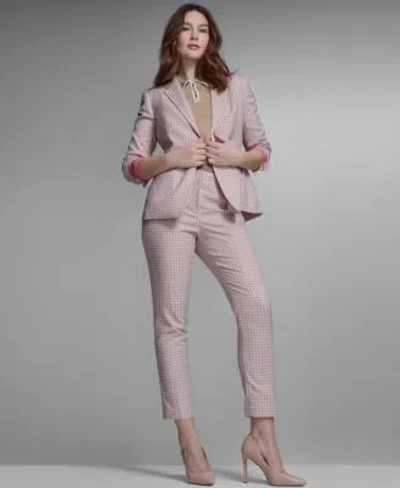 Tommy Hilfiger Womens Plaid Notch Collar Slim Fit Blazer Slim Fit Plaid Pants Collared Tipped Polo Sweater In Bright White,midnight