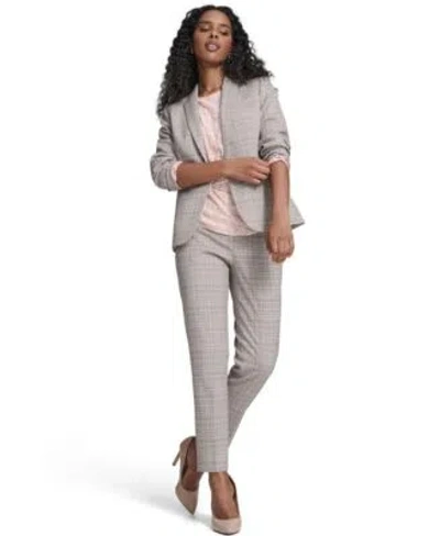 Tommy Hilfiger Womens Plaid One Button Blazer Jacket Floral Clip Draped Crewneck Top Plaid Sloane Ankle Pants In Multi