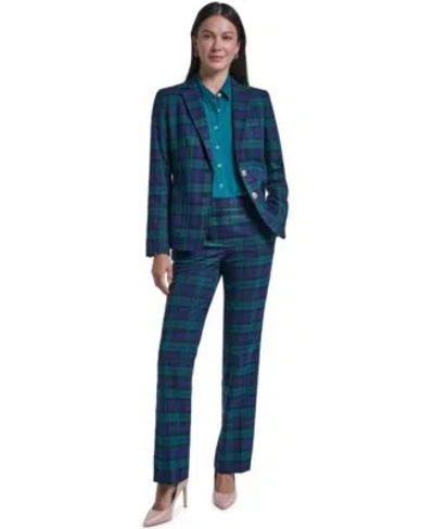 Tommy Hilfiger Womens Plaid Stretch Two Button Blazer Sutton Plaid Straight Pants In Black
