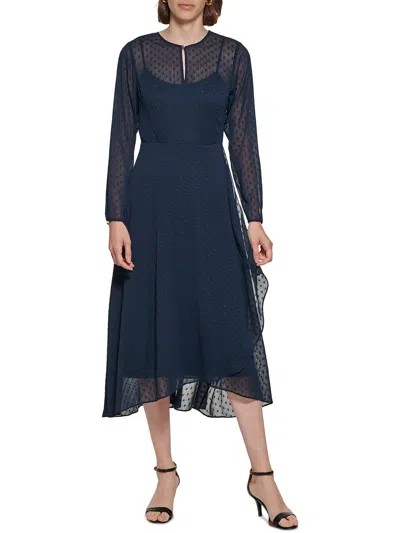 Tommy Hilfiger Womens Polka Dot Career Midi Dress In Blue