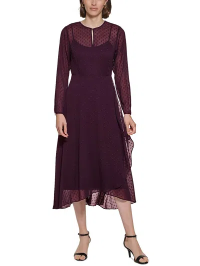 Tommy Hilfiger Womens Polka Dot Career Midi Dress In Burgundy