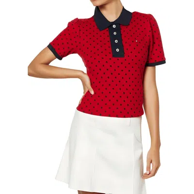 Tommy Hilfiger Womens Printed Cotton Polo Top In Red