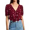 Tommy Hilfiger Tommy Jeans Blouse Womens Mountain Floral Short Sleeve Tie Front Cropped Fts1379