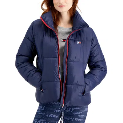 Tommy Hilfiger Womens Quilted Water Resistant Puffer Jacket In Blue