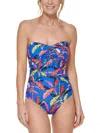 Shop Tommy Hilfiger Womens Ruched Gathered One-piece Swimsuit In Multi