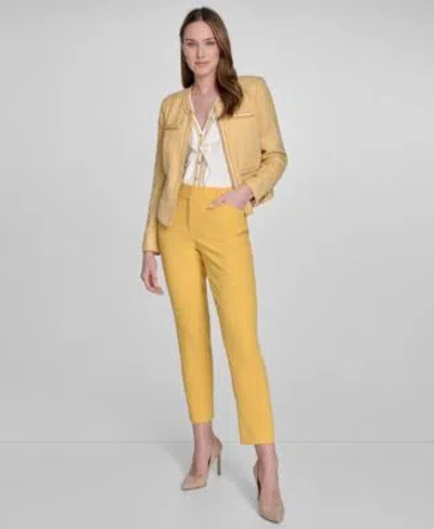 Tommy Hilfiger Womens Ruffle Front Button Up Blouse Open Front Jacket Mid Rise Ankle Pants In Yellow