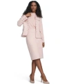 Tommy Hilfiger Womens Scuba Suede Riding Band Collar Jacket Scuba Suede Pencil Skirt Short Sleeve Mock Neck Sweater In Pink