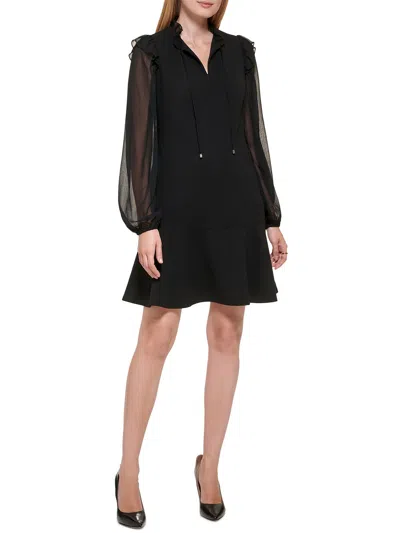 Tommy Hilfiger Womens Sheer Above Knee Shift Dress In Black