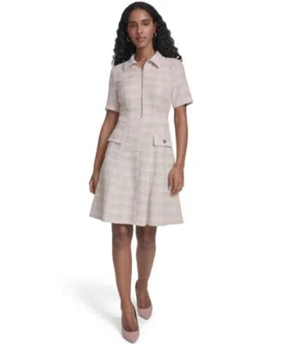 Tommy Hilfiger Womens Short Sleeve Zipper Front Dress In Neutral