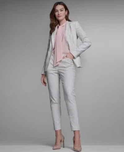 Tommy Hilfiger Womens Slim Fit Notch Collar Pinstripe Blazer Slim Fit Pinstripe Mid Rise Pants Sleeveless Tie Neck 