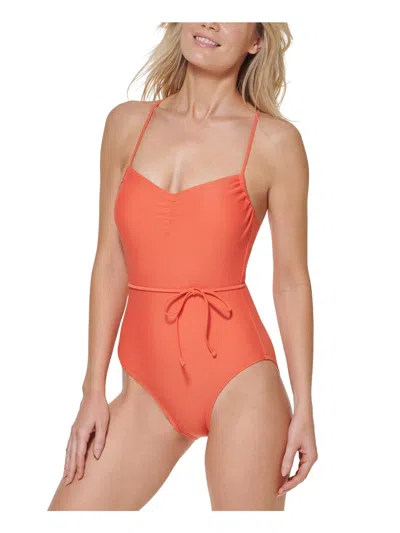 Tommy Hilfiger Womens Solid Tie Belt One-piece Swimsuit In Multi