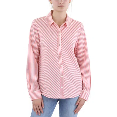 Tommy Hilfiger Womens Striped Polyester Button-down Top In Pink