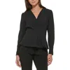 Tommy Hilfiger Womens Surplice Long Sleeve Peplum Top In Black