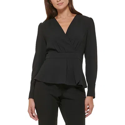 Tommy Hilfiger Womens Surplice Long Sleeve Peplum Top In Black
