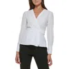 Tommy Hilfiger Womens Surplice Long Sleeve Peplum Top In Multi