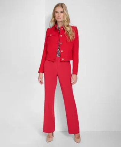 Tommy Hilfiger Womens Textured Button Front Jacket Sutton Boot Leg Trousers Long Sleeve Printed Button Front Top In Ivory