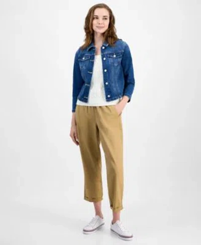 Tommy Hilfiger Womens Th Flex Denim Jacket Cable Knit Tank Top Utility Pants In Chespk Wash