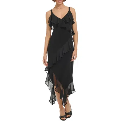 Tommy Hilfiger Womens Tiered Ruffles Maxi Dress In Black